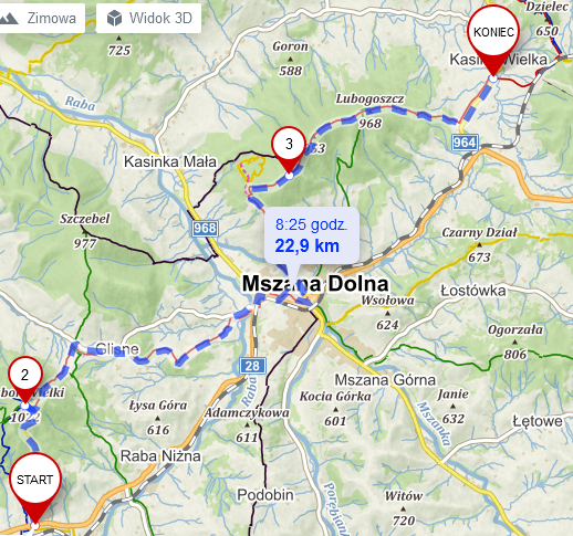 Screenshot 2023 01 19 at 13 52 32 Trasa piesza Zaryte Rabka Zdrój Polska 964 Kasina Wielka Polska Mapy.cz w języku polskim